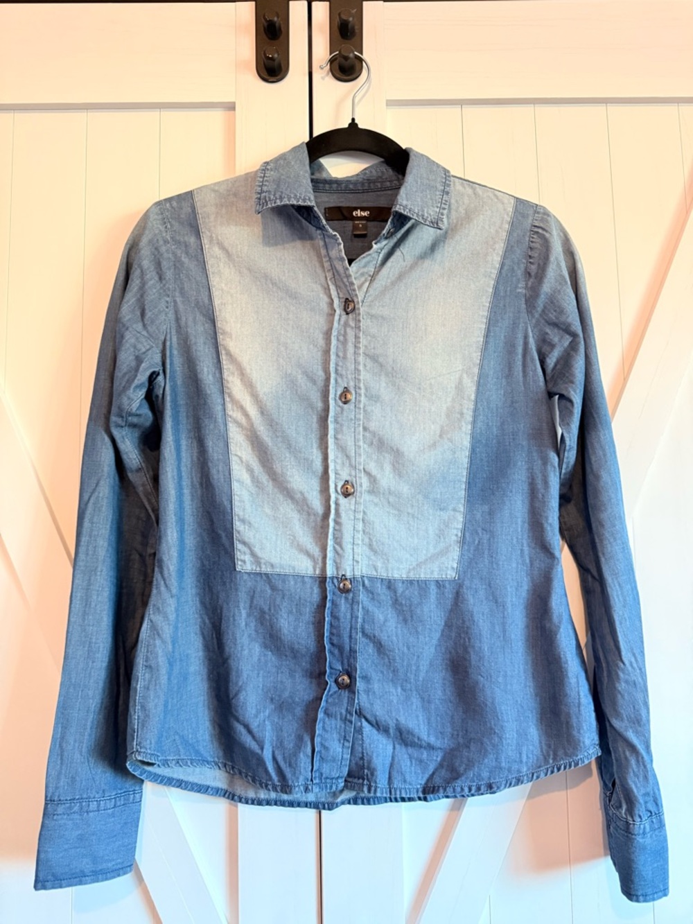 Else Two-Tone Denim Shirt - Dark Blue & Light Blue